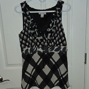 White House Black Market Black and White Plaid Blouse